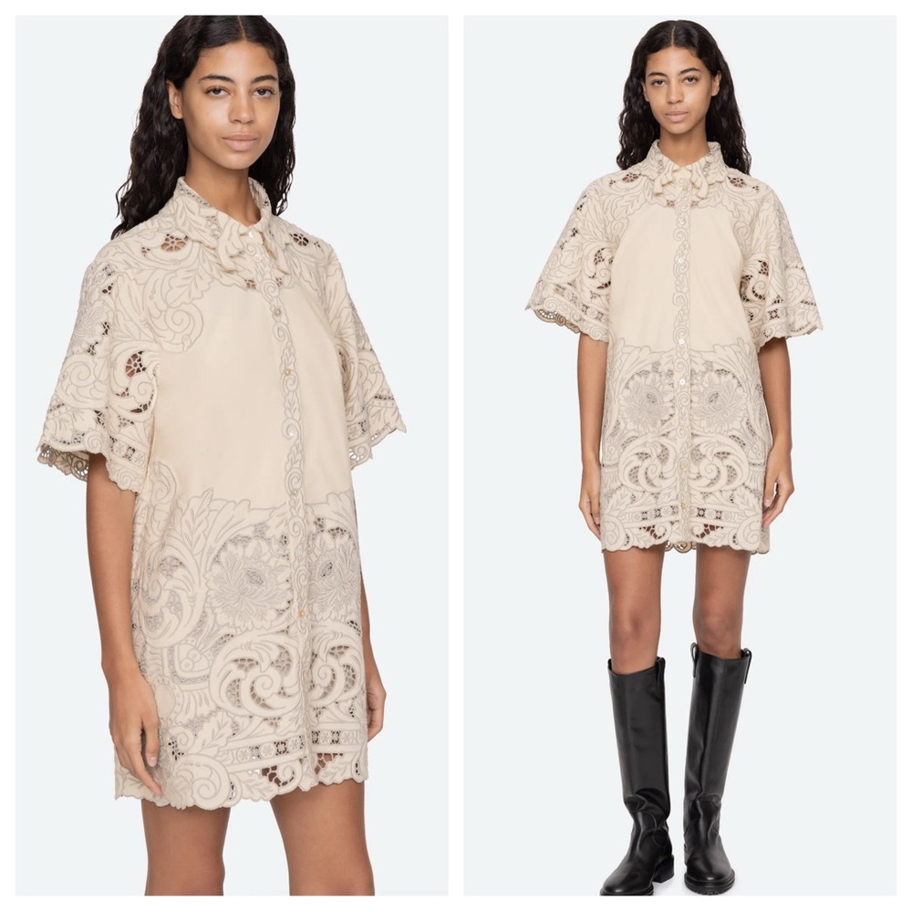 Sea New York Ceci Embroidery Shirt Dress in Cream